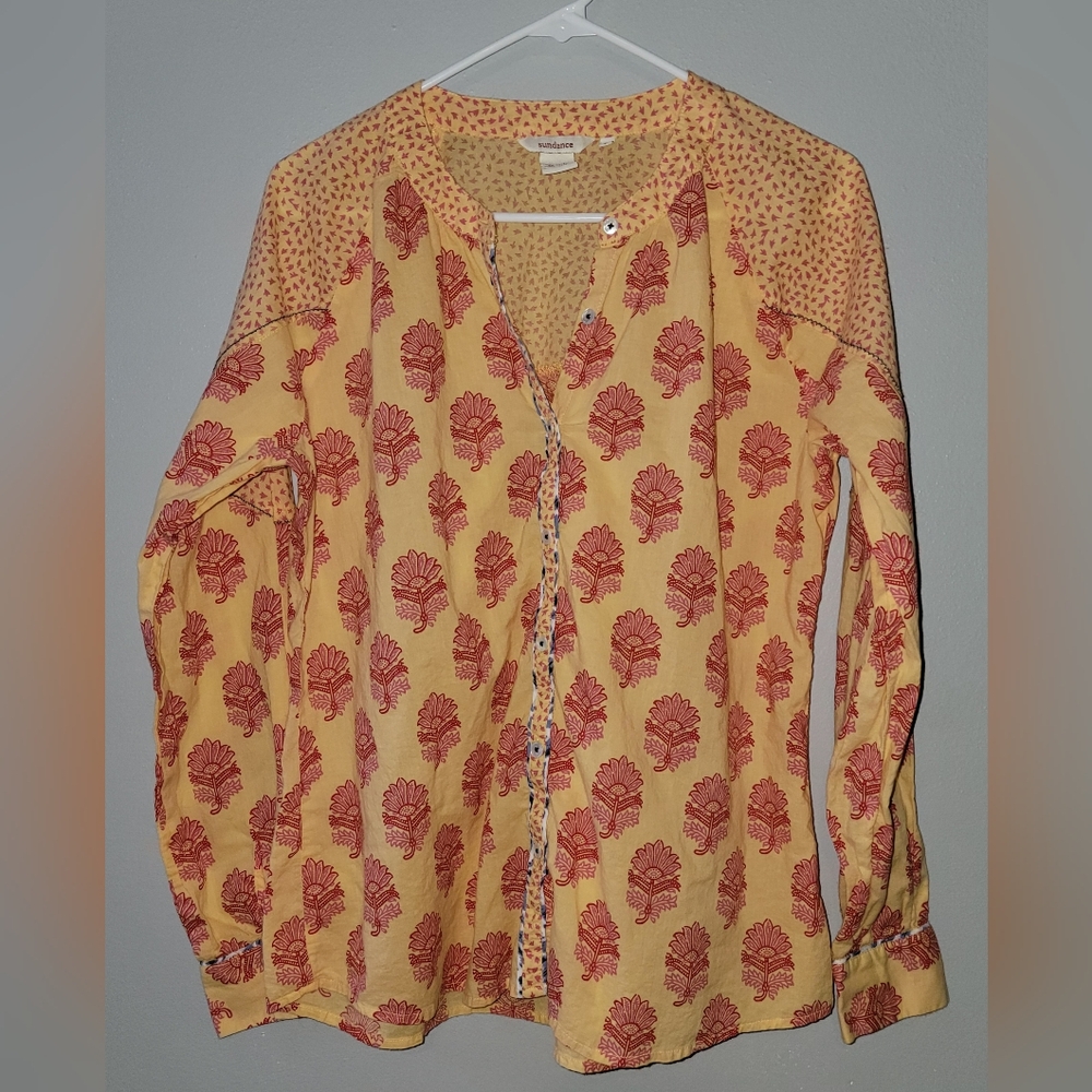 Sundance Yellow Blouse with Red Floral Print